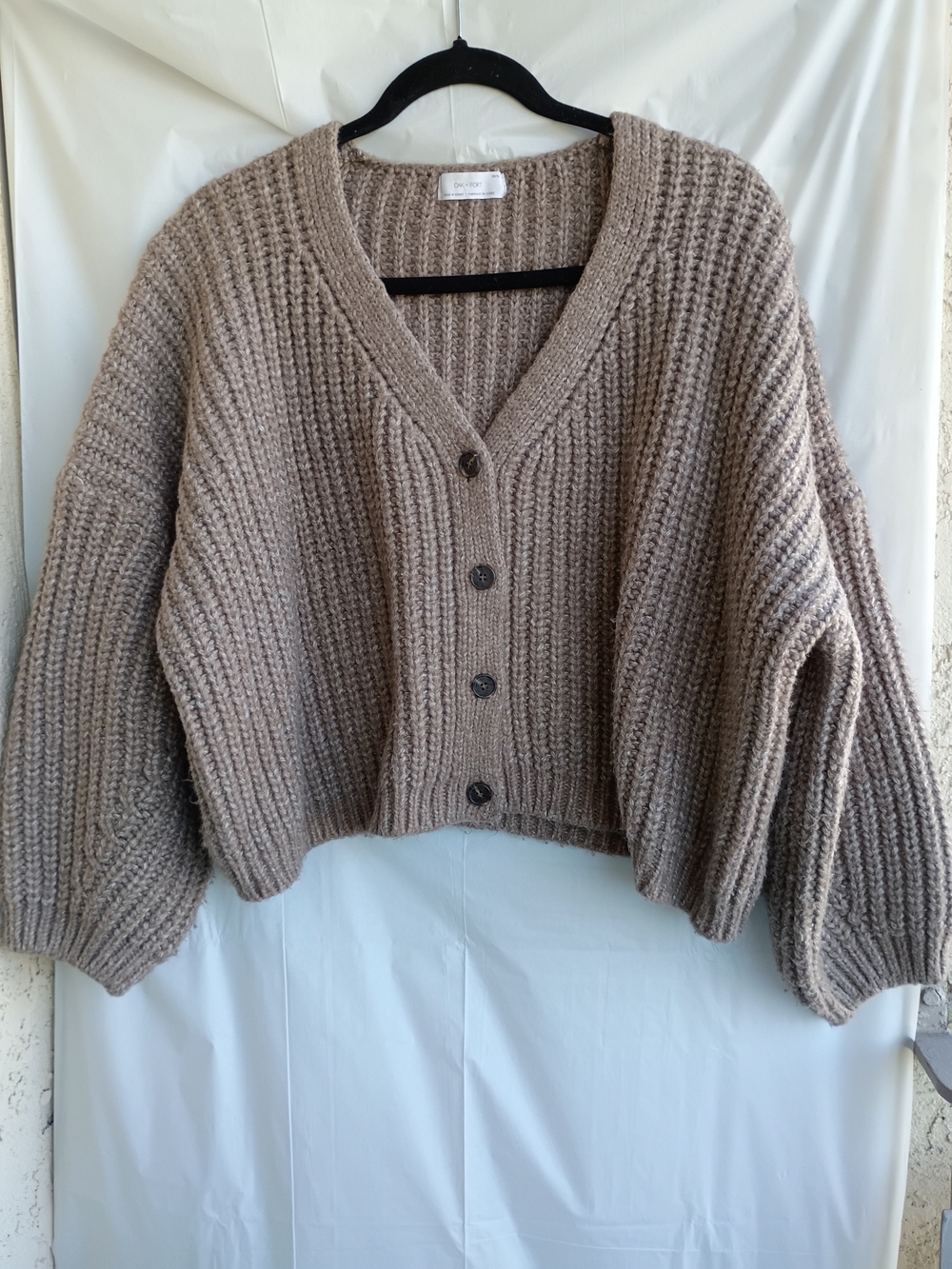 OAK + FORT Chunky Ribbed Knit Wool Blend Oversized Cardigan OS / TU Beige